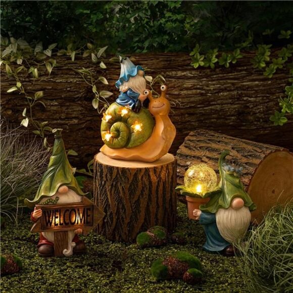 10.7'' Resin Gnome Figurine Carrying Magic Orb with Solar LED Lights - Picture 6 of 6